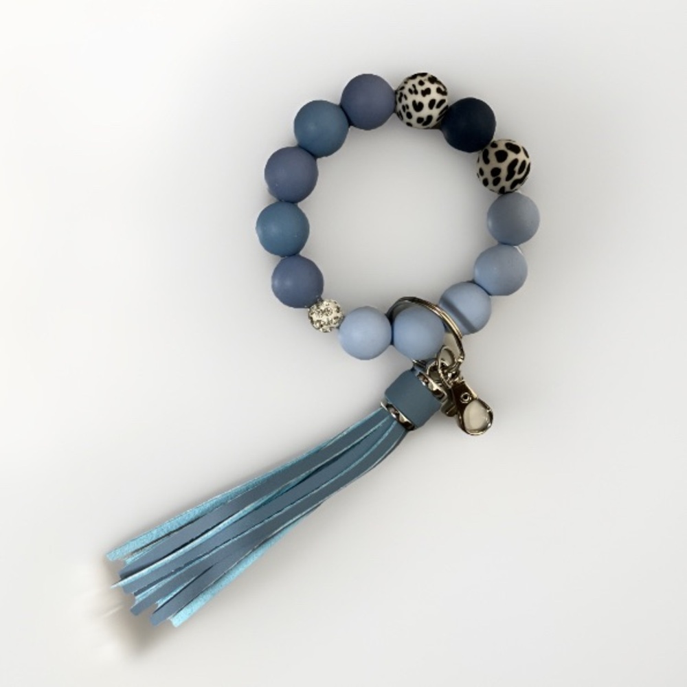 Blue Beaded Handmade Key Ring Bracelet with Tassel